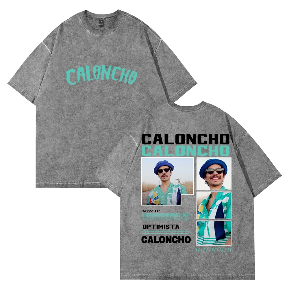 تي شيرت Caloncho Vintage مغسول بياقة دائرية وأكمام قصيرة من القطن تي شيرت للنساء والرجال ملابس خروج خارجية