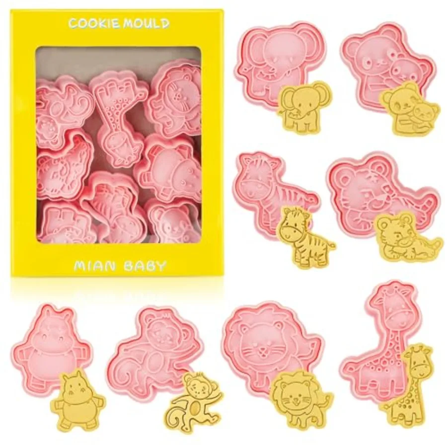 

8 шт. Ce Cutter 3D Ce Cutter с плунжерным штампом Формы в форме животных Тиснение Пластиковый набор форм для печенья для выпечки помадки Ce