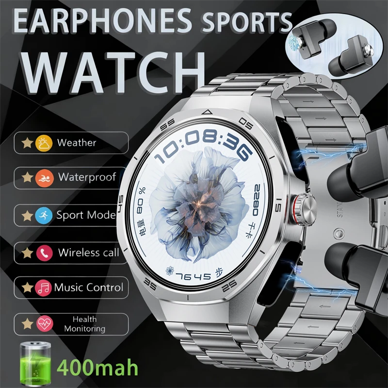 

2026 2-in-1 Smart Watch With Earbuds NFC Smartwatch TWS Bluetooth Earphone Heart Rate Blood Pressure Monitor Sport Fitness Watch