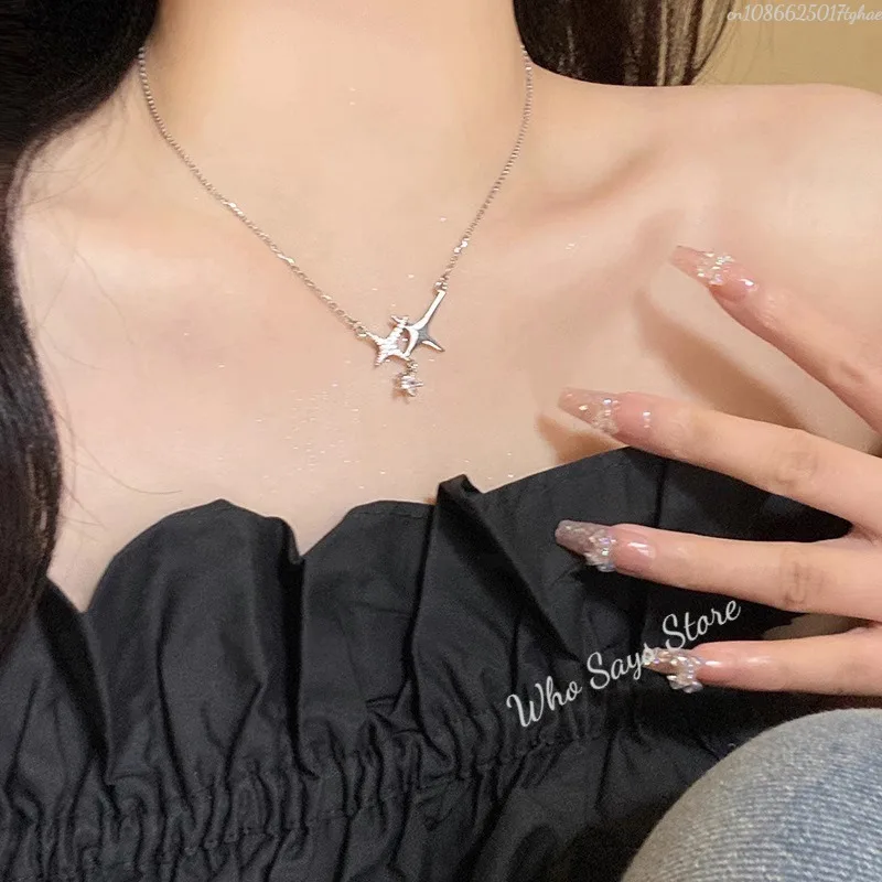 2026 العصرية أربعة نجوم مدببة الجوف المختنق قلادة قلادة الرقبة مجوهرات اكسسوارات النساء الرجال سلسلة قلادة Biyujuеzia #1