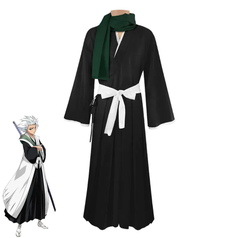 

Аниме Bleach Hitsugaya Toushirou Косплей Костюм Gotei 13 Капитан Японское кимоно Халат Шарф Парик Мужчина Женщина Костюм на Хэллоуин; 2