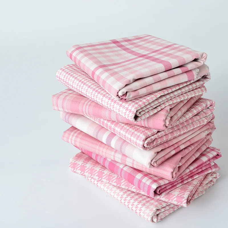 Pure Cotton Fabrics Plain Weave Handmade Clothing Household Bedding houndstooth pink grid cloth 50x145cm