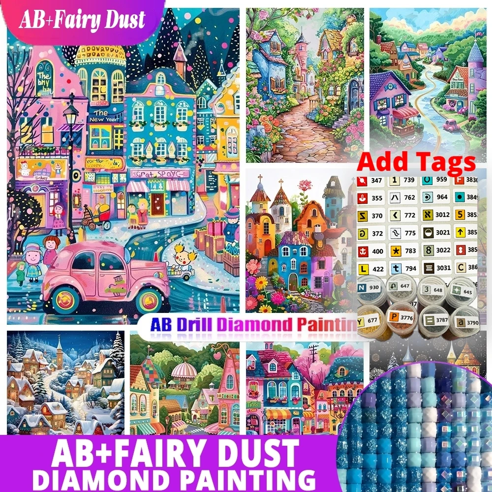 

Fairy Dust AB Comes with DMC stickers 5D Cartoon Fairy Tale World Colorful Castle Town Scenery Diamond Painting ABMosaic Embroid