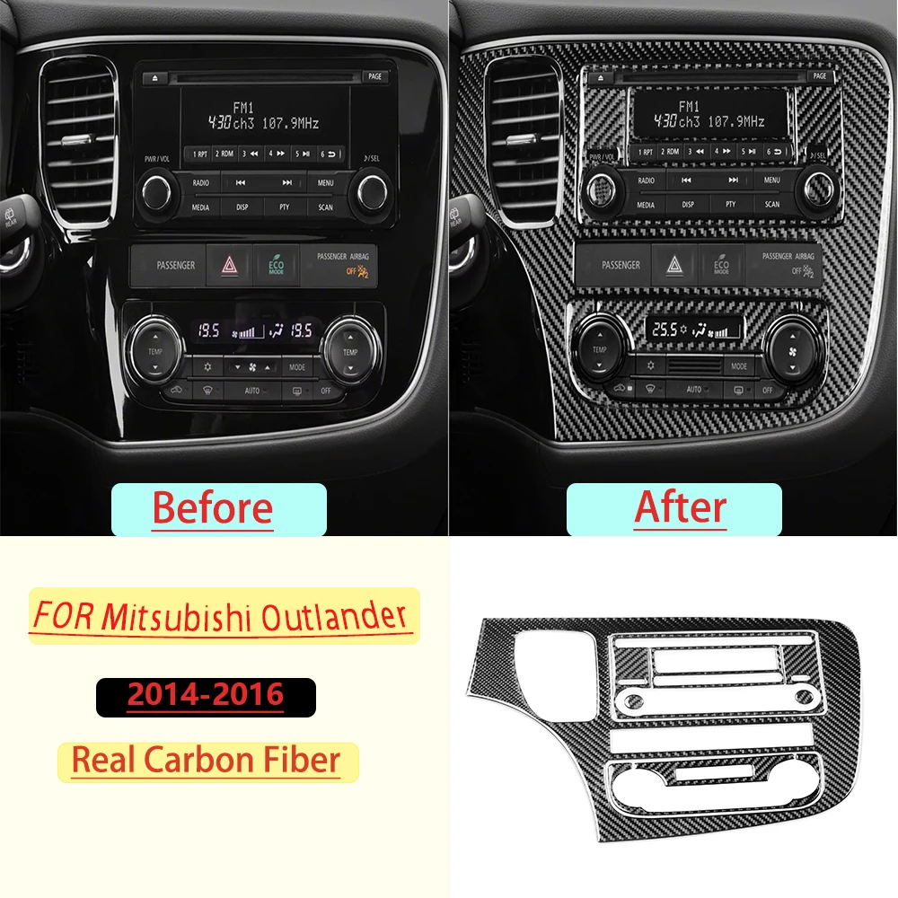 Carbon Fiber For Mitsubishi Outlander 2014-2016 Car Center Console Panel Kit Trim Customizable Sticker Interior Accessories