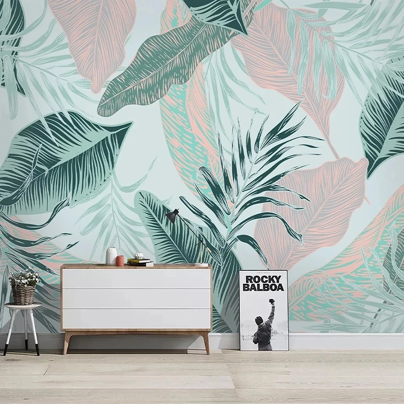 Custom 3D Wallpaper Modern Nordic Simple Abstract Lines Tropical Leaves Mural Living room TV background wall bedroom restaurant