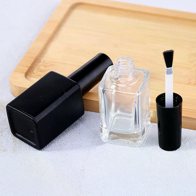 1PCS 15ML Schwarz Deckel Quadratische Kleine Geformte Leere Glas Nagellack Klare Flaschen Mit Schwarzen Kappe Und weichen Bürste Für Reisen Und Zuhause