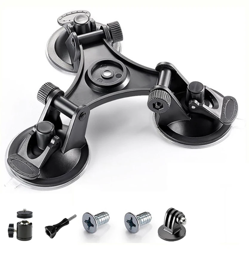 Dreifach-Saugnapfhalterung für DJI OSMO Action 6 5 4 GoPro 13 12 11 10 9 8 mit 1/4"-Standardgewindeadapter für Insta360 X6 X5 X4