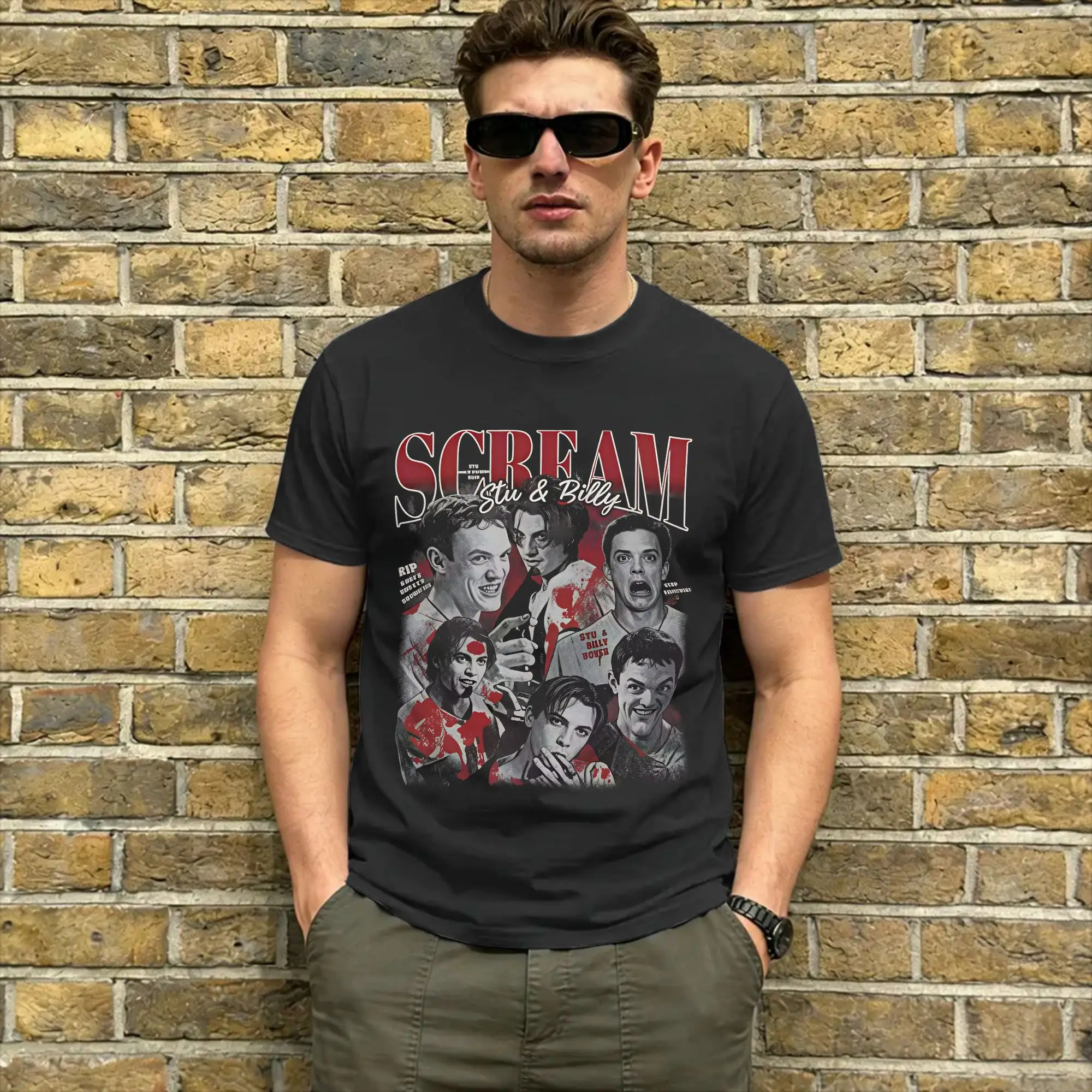 Men's Stu & Billy Loomis  T Shirt ScreamMovie Pure Cotton Clothes Amazing Short Sleeve Crew Neck Tee Shirt New Arrival T-Shirt