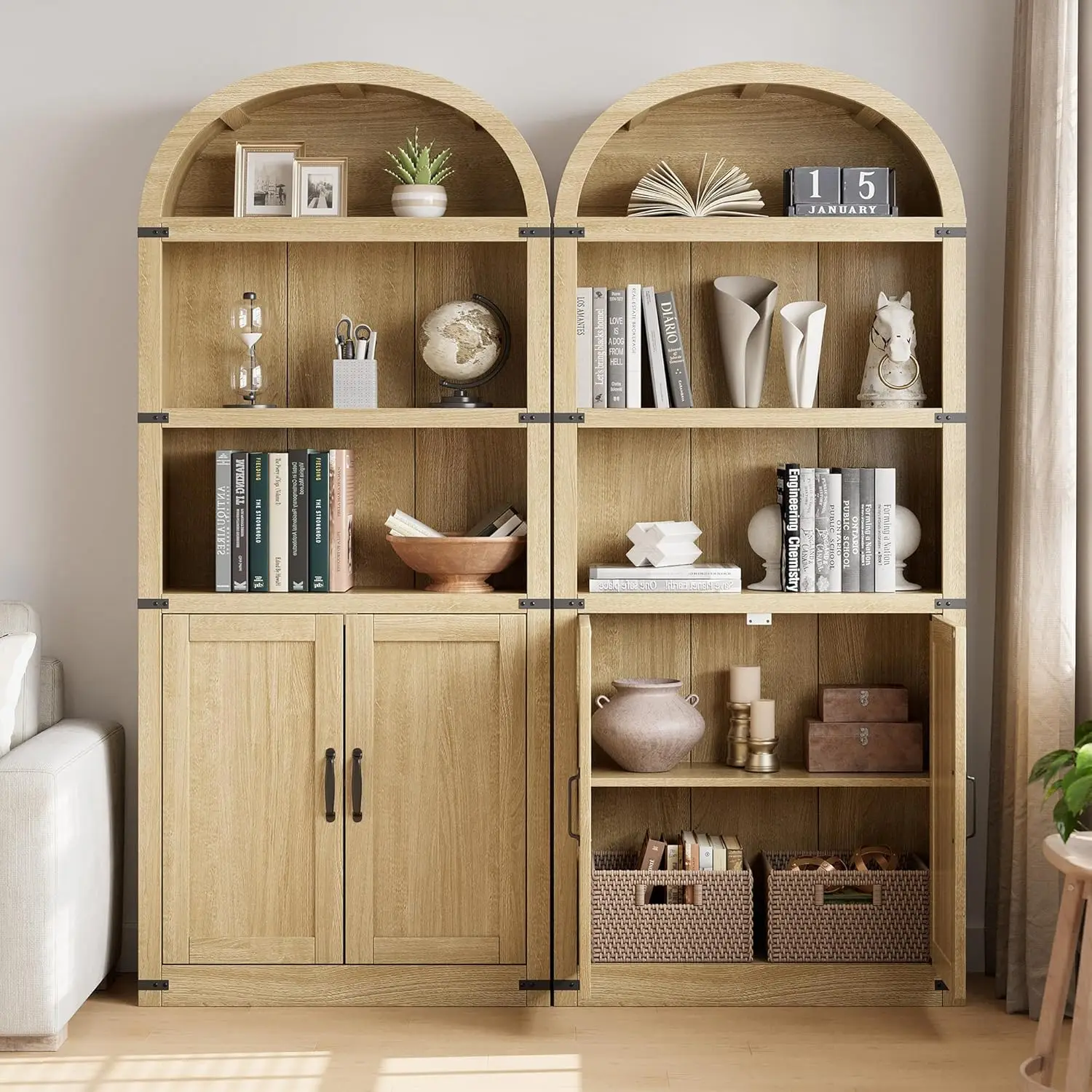 خزانة كتب بأبواب رف كتب مقوس 71.65 بوصة خزانة كتب طويلة خزانة مزرعة مع أرفف أرفف كتب خشبية للمكتب المنزلي #4