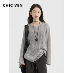 CHIC VEN Women Pullovers Fashion Casual Loose O-neck Soft Sweaters Hollow Out Streetwear Ladies Knitted Tops Autumn New 2024