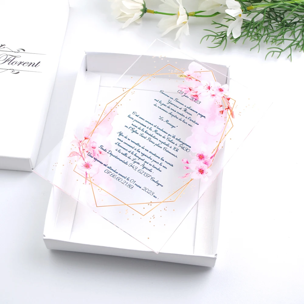 

Transparent Acrylic Invitation Postcard, Custom and Wedding Reminders for Guests, French Text, Graduation Favor, Welcome Offer,