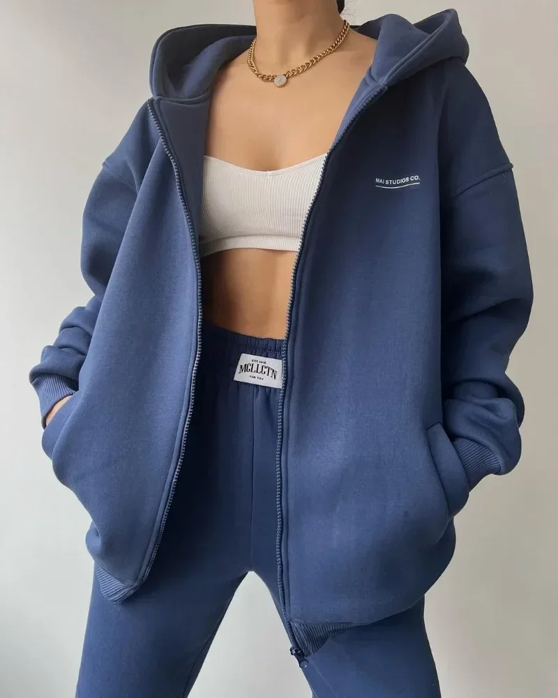 Spring Autumn Women Fashion Tracksuit Solid Color Sportswear 2 Pieces Hooded Sweatshirt Sets Oversized Pullover Shirts And Pants