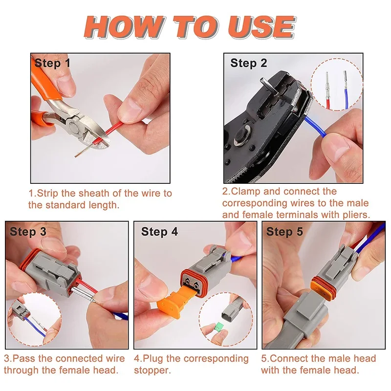 Deutsch DT Connector 3Pin Waterproof Electrical Wire Connector DT04-3P DT06-3S With Terminal Contacts 14-20AWG And Sealing Plugs