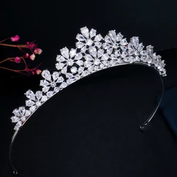 ThreeGraces Shiny Cubic Zirconia Flower Shape Wedding Crown Tiara High Quality Bridal Hair Accessories Headband Jewelry HA038