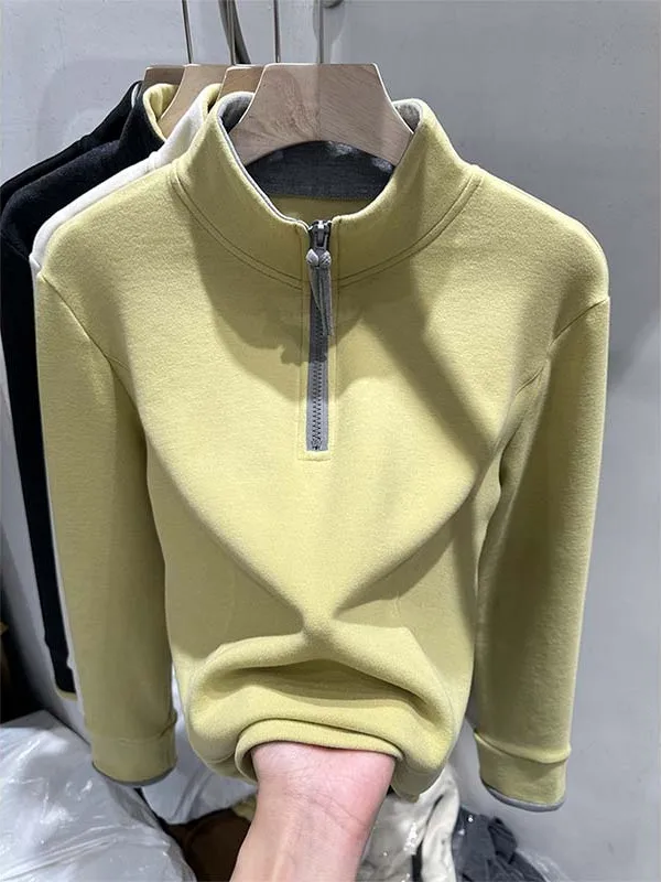 

Fashionable Women's Zip-Up Hoodie Half-Zip High Collar Base Layer Shirt Inner Wear Top Loose Fit Korean Style Long Sleeve