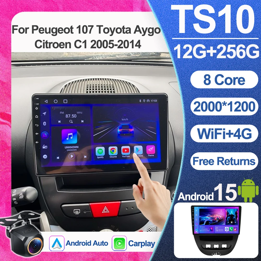 

Android 15 Car Radio For Peugeot 107 Toyota Aygo Citroen C1 2005-2014 Multimedia Player Carplay Android Auto Bluetooth WIFI GPS