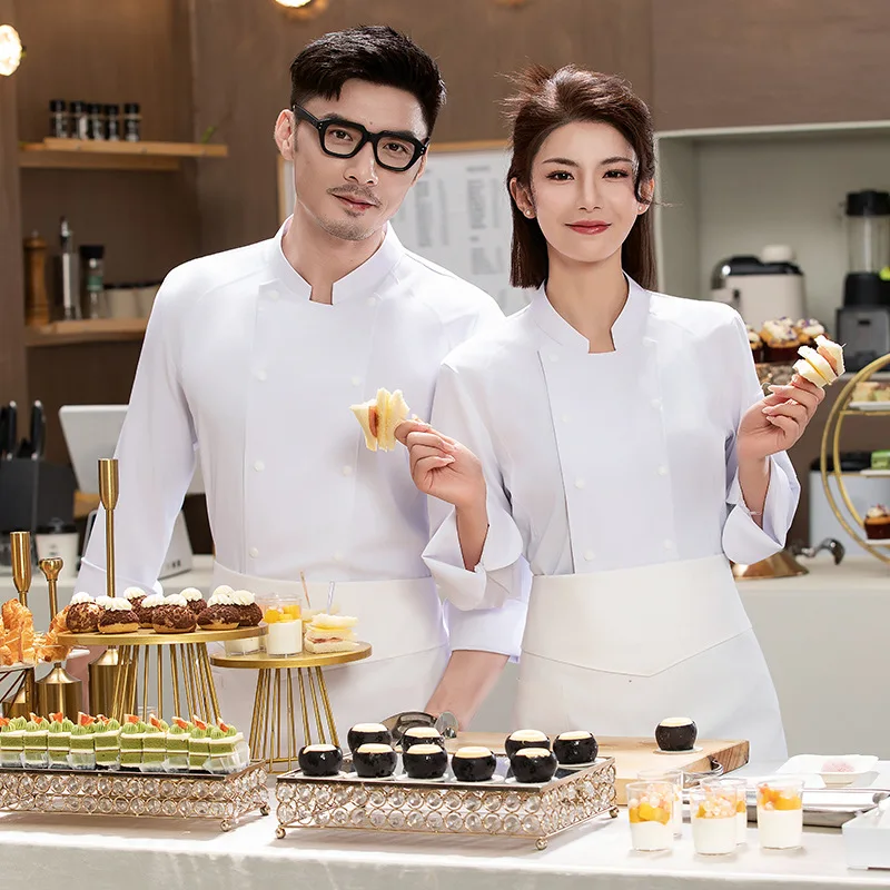 

Двухрядная униформа для поваров с длинными рукавами, для осени и зимы, подходит для западных ресторанов, отелей и кухонь общественного питания.