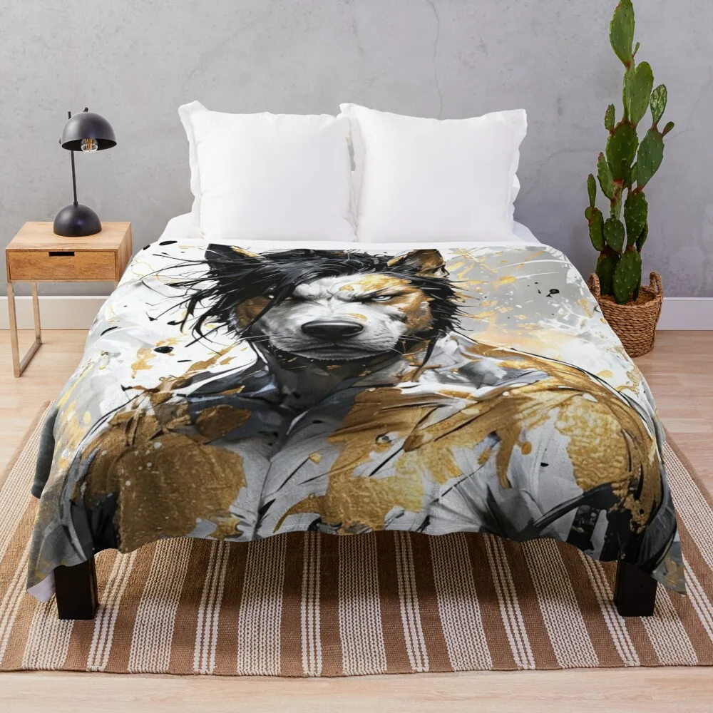 

Hybrid animal creature jackal - man Throw Blanket funny gift Vintage Blankets