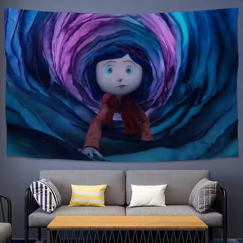 Coraline Film Cartoon Aesthetic Wall Hanging Tapestry Funny Cool Bedroom Decor Background Hanging Cloth for Room