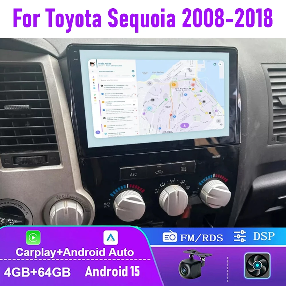 

10" 4+64GB For Toyota Sequoia 2008-2018 Apple Carplay Android 15 Car Stereo Radio Head Unit FM AM BT
