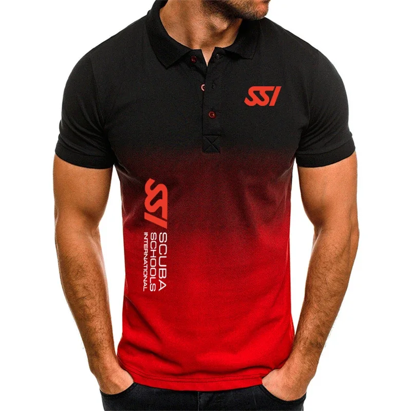 Polo Classique en Coton de Haute Qualité pour Homme, T-shirt Dégradé Personnalisé, Plongée Sous-marine SSI, Été