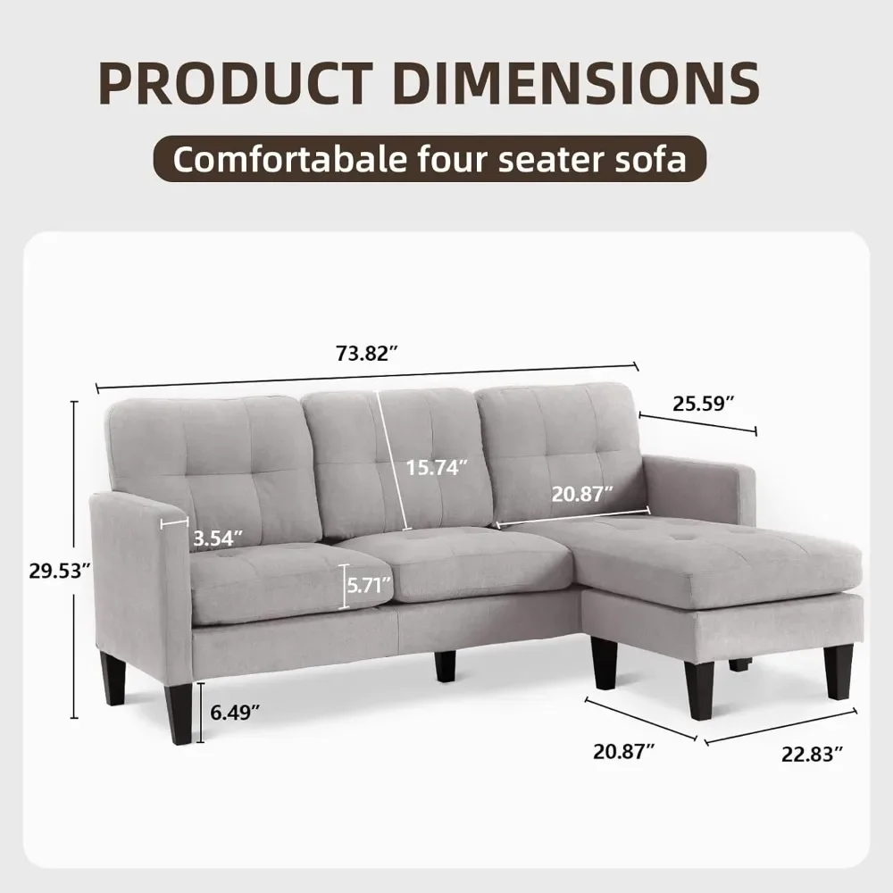 L-Shaped Sectional Modern Sofa - Convertible Sofa Sleeper Sofa Bed Couch Set with Reversible Chaise