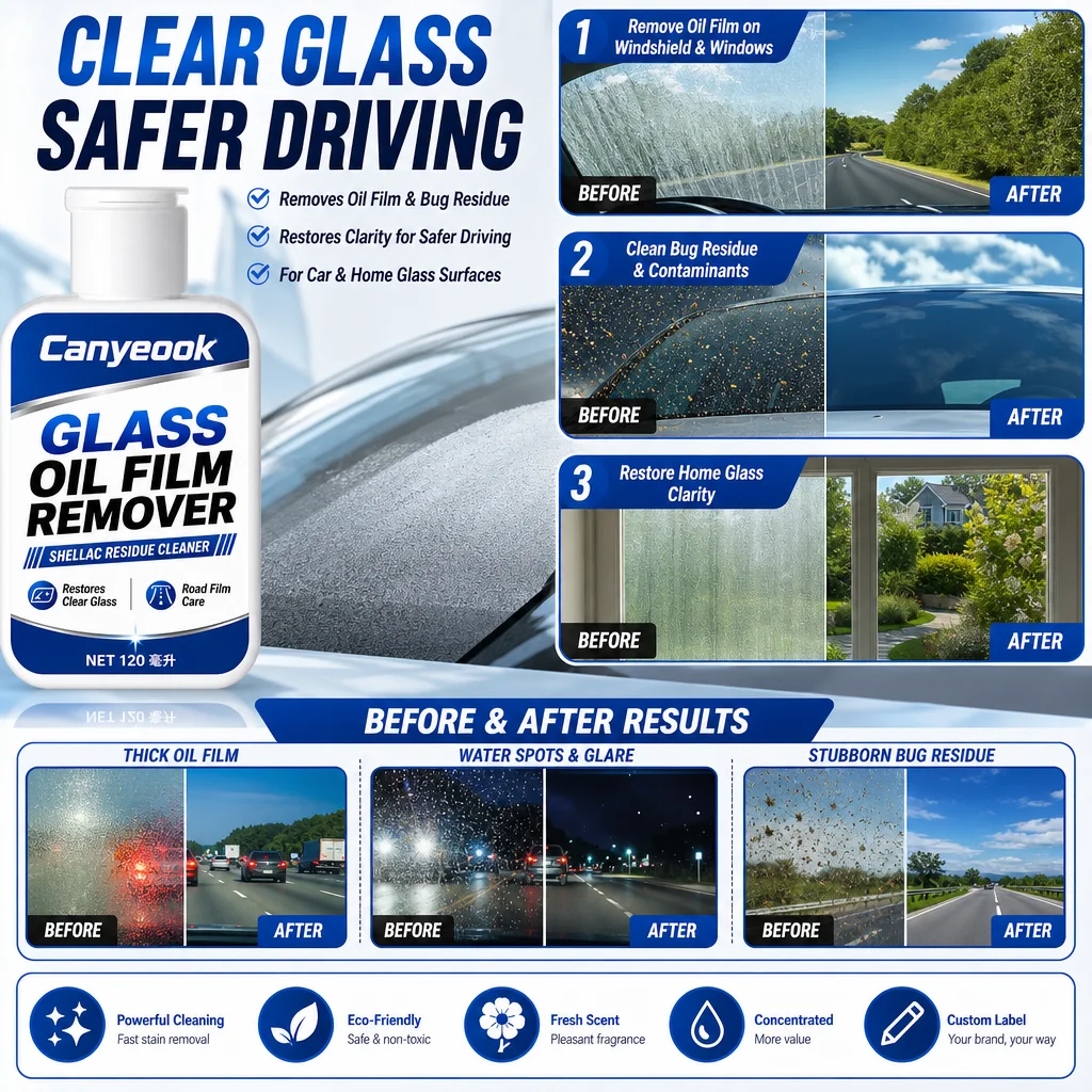 CANYEOOK Glass Oil Film Remover - Remove Bugs & Grease Restore Clarity for Auto Windshield Windows Mirrors 120ml YGB20088
