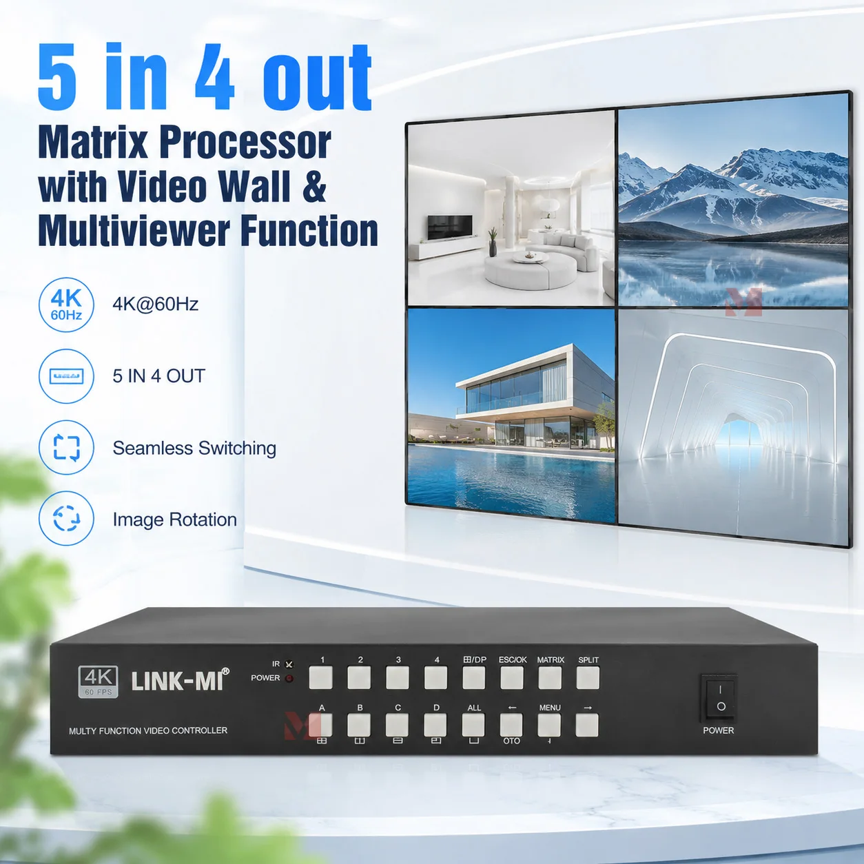4K Video Wall Matrix Processor HDMI DP Seamless Switcher 4K60Hz Video Wall Controller HDMI Matrix Switcher RS232 IR Control