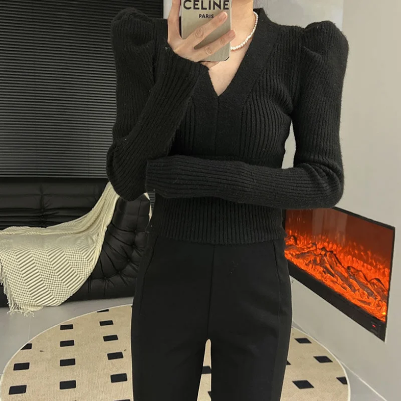 Sweater Women Korean Style V-neck Knitwear Spring New Arrival Skinny Pullovers Aesthetic Fashion All-match Daily Warm Jumpers