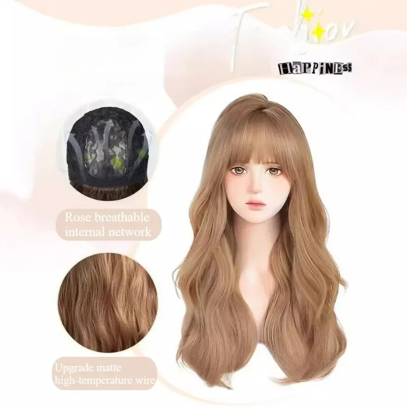 Wigs Popular Champagne color Long Deep Wave Hair Lolita cosplay Wigs With Bangs Synthetic Wig For Women Fashion Thick Curls