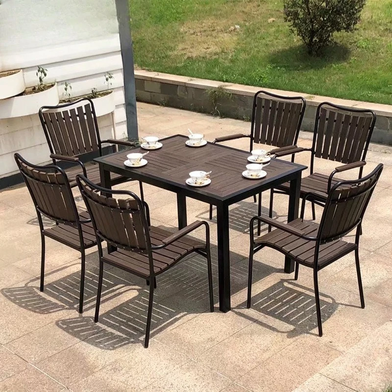 

Simple outdoor leisure plastic wood dining table outdoor villa garden courtyard public places waterproof and sunscreen multi-per