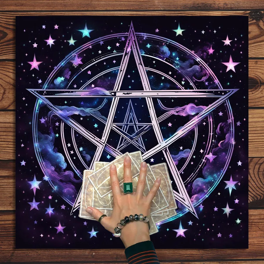 

1 шт., алтарная ткань с символами духовной энергии, пятизвездочный артест, сумка Таро, колдовство, астрология, черный коврик-оракул, скатерть Таро, ведьма