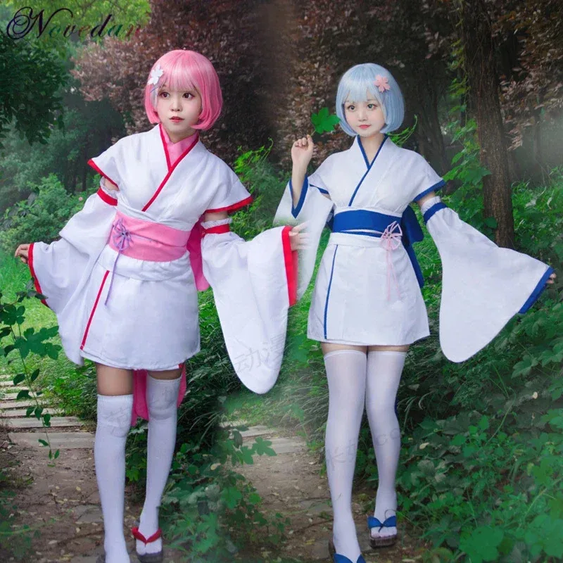 2025 Re Zero RAM y REM Cosplay Kara Hajimeru Isekai Seikai gemelos Anime vestido tipo kimono mujeres niñas disfraces de Halloween