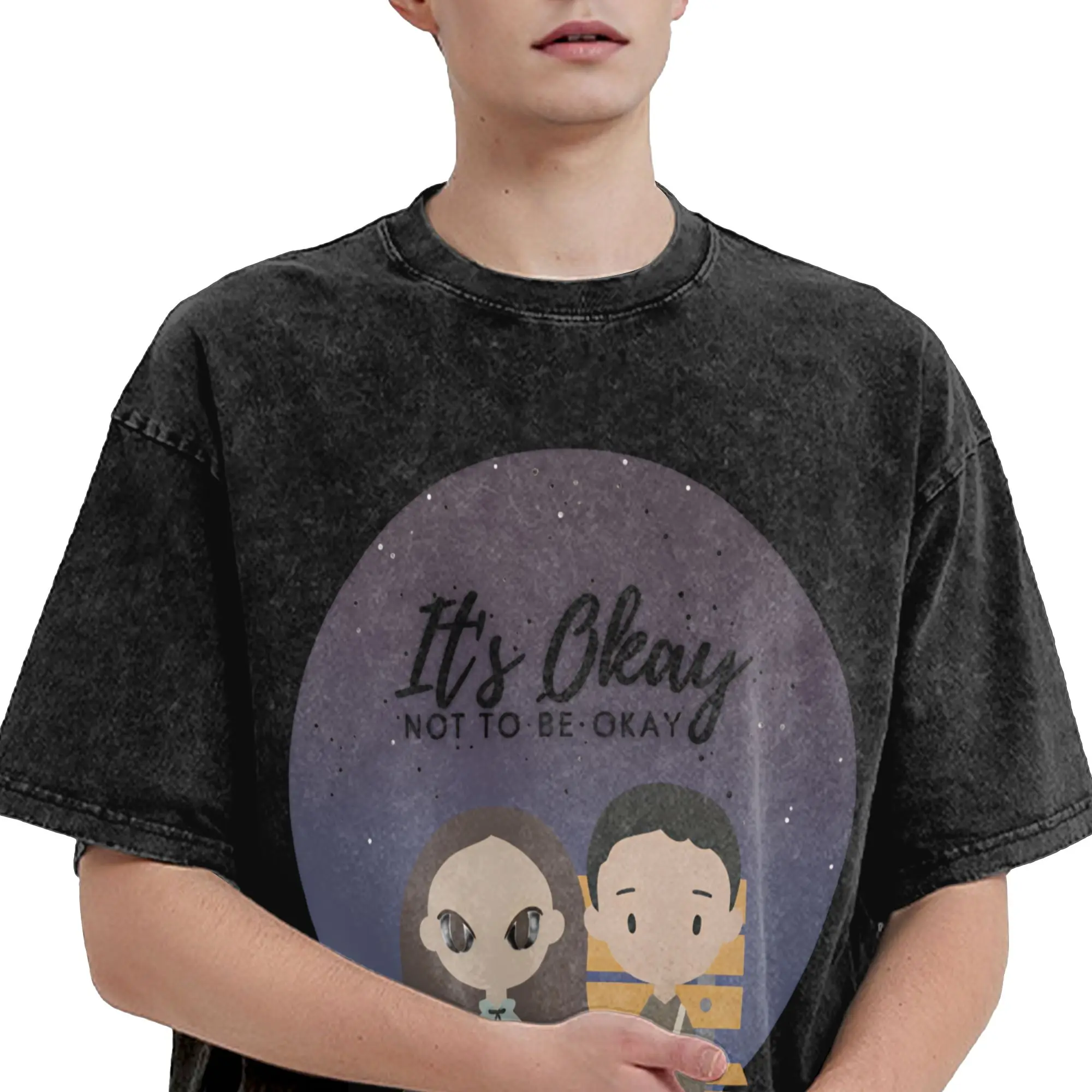 Men T Shirt It’s Okay to Not be Okay Cartoon Washed T-Shirts Hippie  Summer Tee Shirt Y2K Retro Simple Casual Tops Plus Size