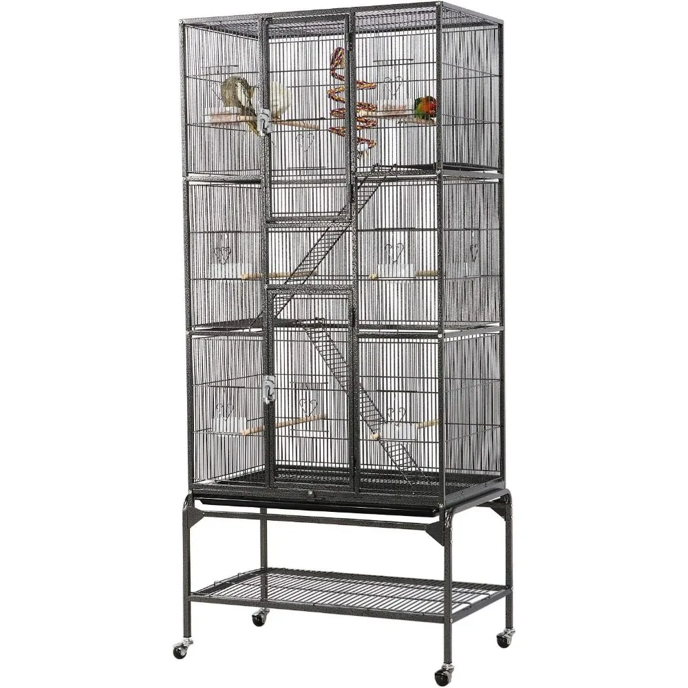

69-Inch Extra Large Bird Cage Metal Parrot Cage for Mid-Sized Parrots Cockatiels Conures Parakeets Lovebirds Budgie Finch, Blac