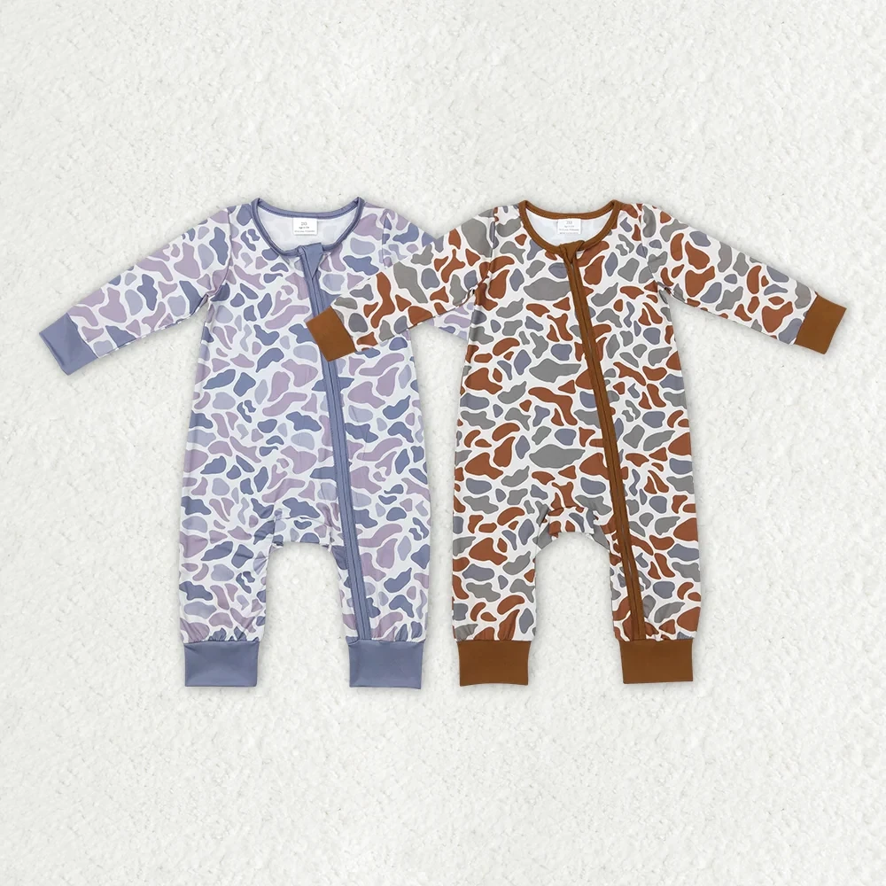 

Wholesale hot sale western boutique newborn toddler Baby Infant Boys Fall Camo Zip Sleepers Rompers