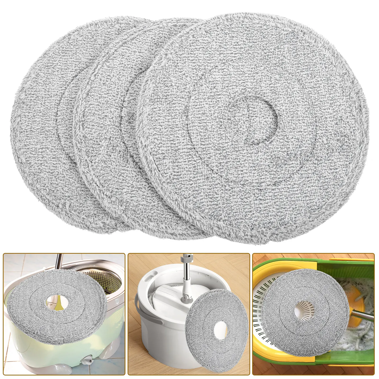 3Pcs Reusable Mop Replacement Heads Cotton Absorbent Soft for Rotating Mops Efficient Stubborn Stain Removal Hardwood Tile
