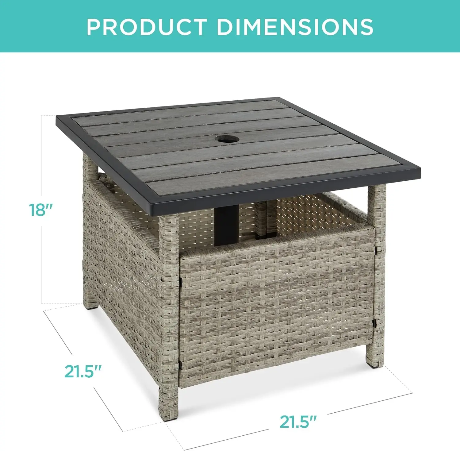 Tafel Met Paraplu Gat, Vierkante Pe Rotan Outdoor Eindtafel Voor Patio, Tuin, Zwembad, Dek W/Uv-Bestendig Frame, Opslag