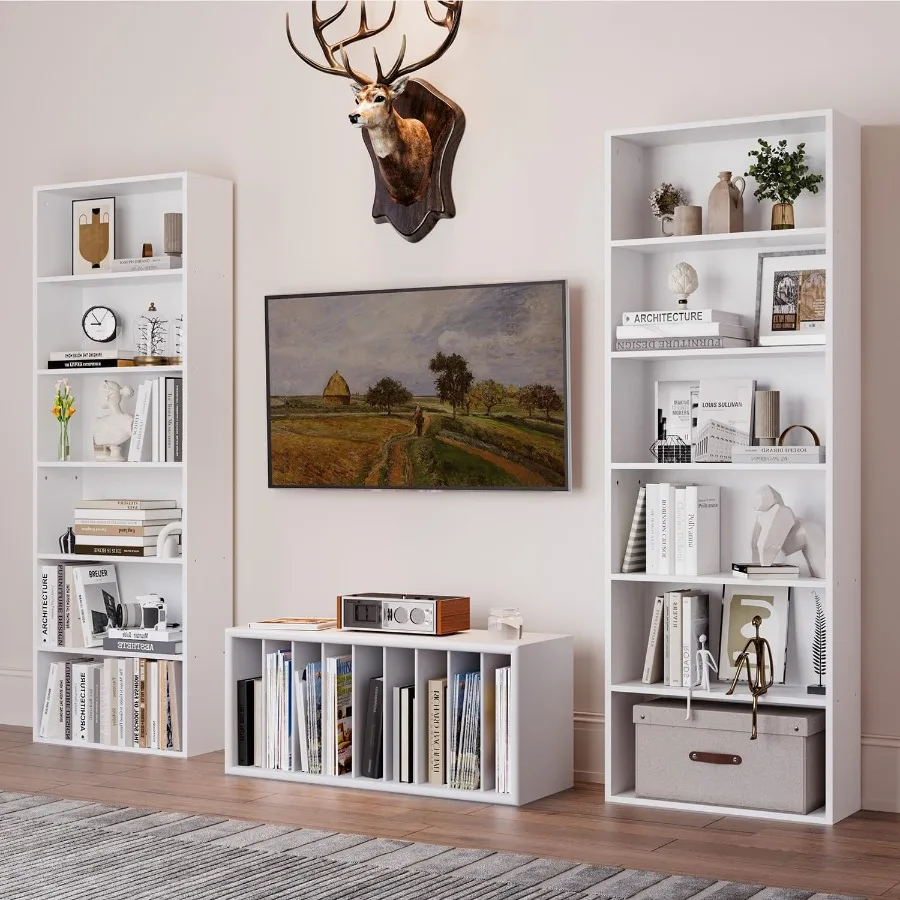 رف الكتب 6 طبقات مجموعة من 2 خزانة كتب مفتوحة وأرفف الكتب عرض أرضية خشبية رفوف تخزين واسعة طويلة 71 للمنزل