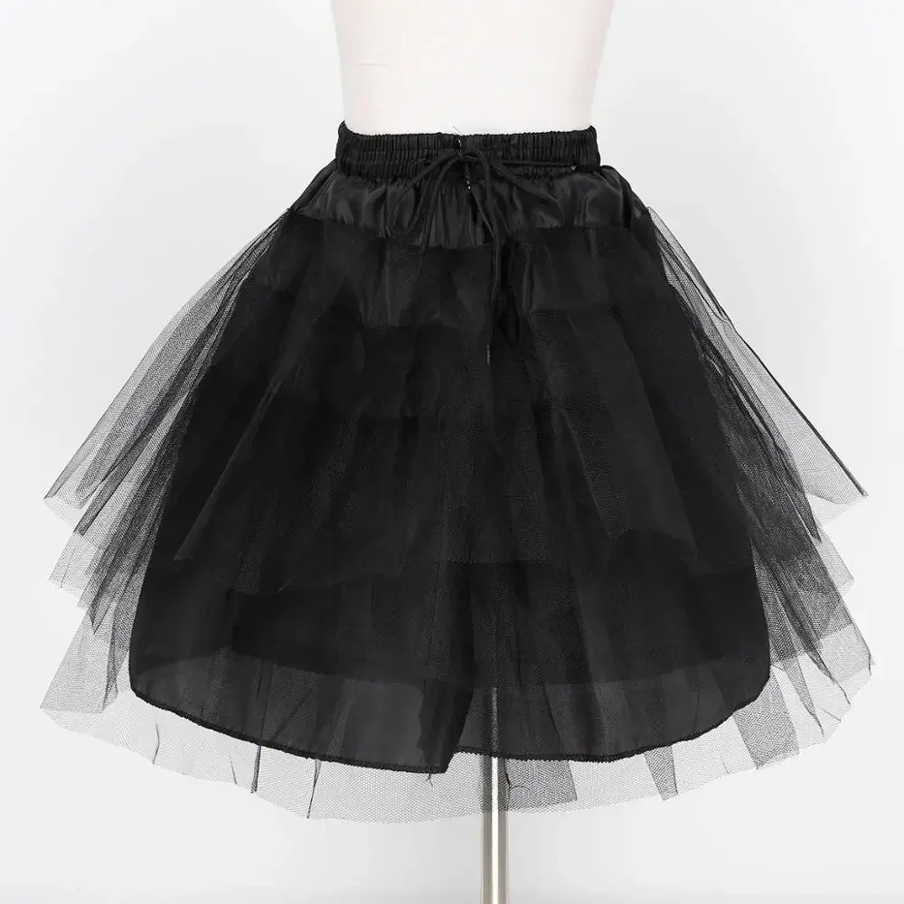 เด็ก 3 ชั้น Petticoat ไม่มี Hoop กระโปรงสีดําสาวตาข่าย Crinoline SLIP Underskirts สําหรับสาวดอกไม้งานแต่งงานชุด