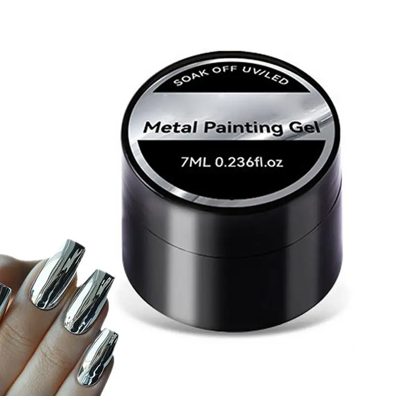 Metal Nail Polish 7ml Silver Metal Nail Polish High Glossy Reflective Paint 3D Metal Effect Nail Gel for Manicure Accessories