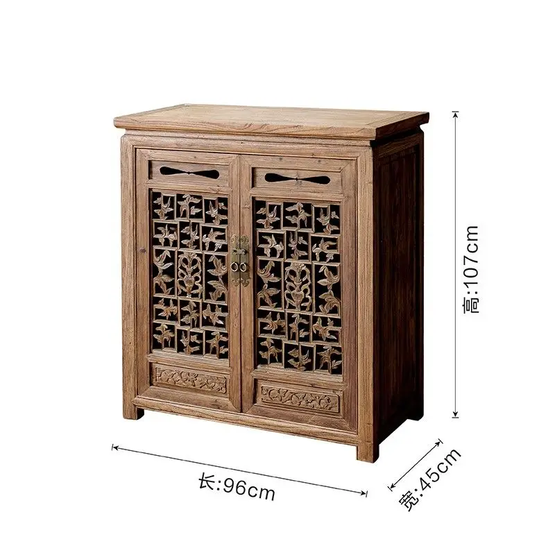 Wood Storage Cabinet, Storage Living Room TV Cabinet, Side Cabinet Homestay Decoration, Chinese Old Elm, Flower Window Cabinet