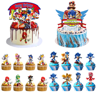 Sonic the Hedgehog Cake Topper Cartoon Birthday Party Decoration Happy Party Sonic Paper Tableware Sonic Party Supplies Decor