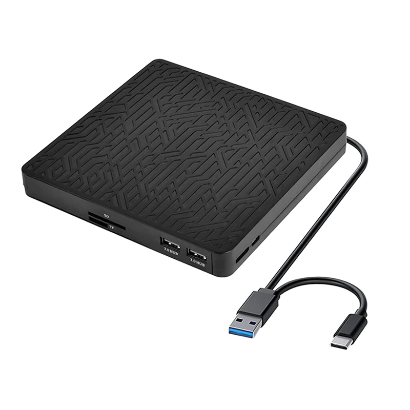 

Внешний DVD-привод, USB3.0/Type-C DVD CD ROM +/-RW-плеер для ноутбука, записывающее устройство оптического диска с 2 портами USB3.0, SD/TF