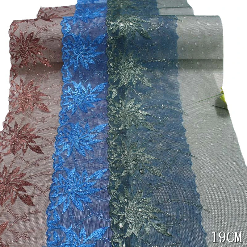 

30Yards Flowers Embroidered Blue Brown Mesh Lace Trimmings Dress Accessories Lace Fabrics Lingerie Materials