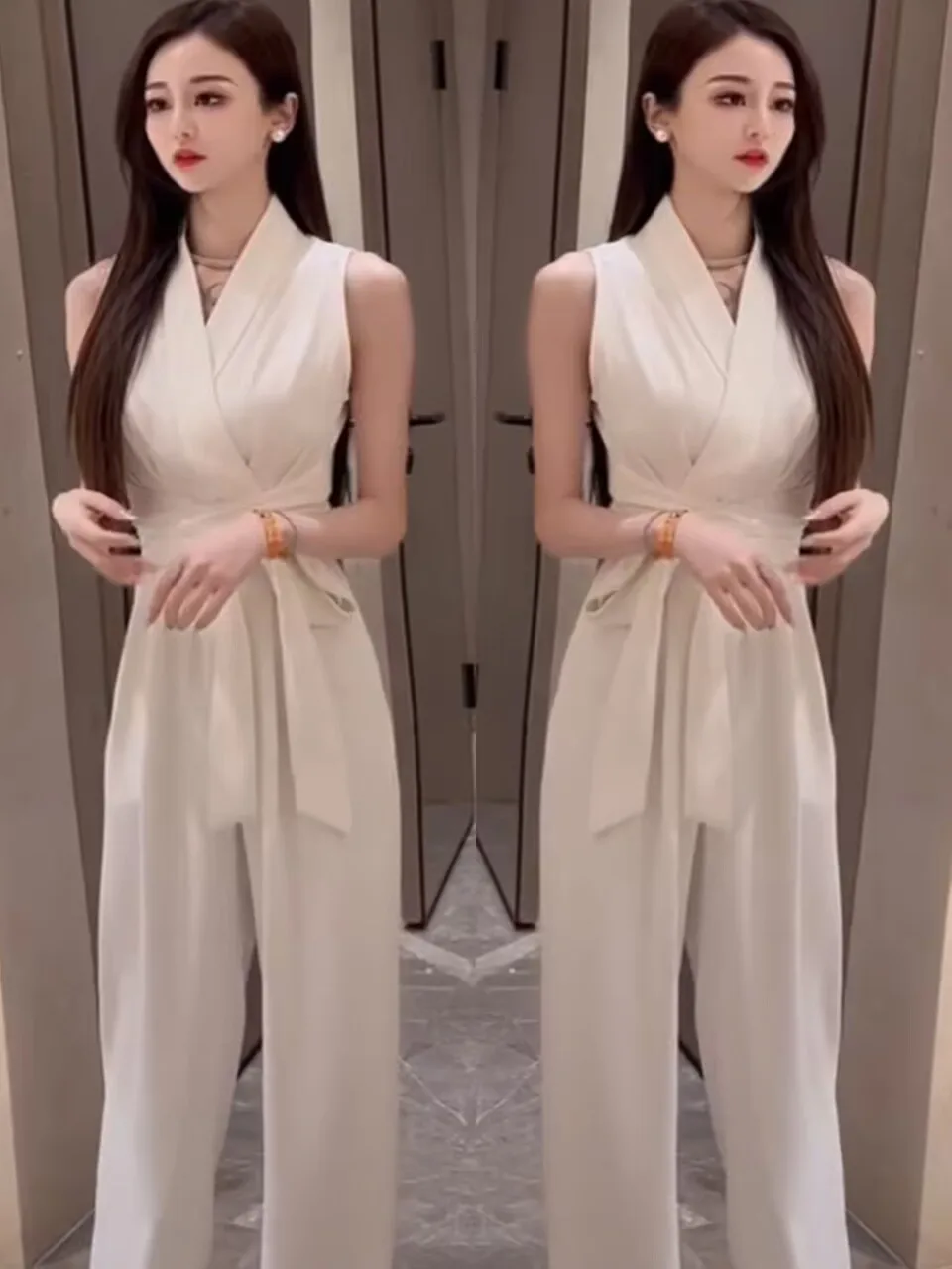 

Faionable Лето 2025 г., повседневные свободные утягивающие цельные брюки с высокой талией, длинными штанинами, удобный легкий дизайн, элегантность