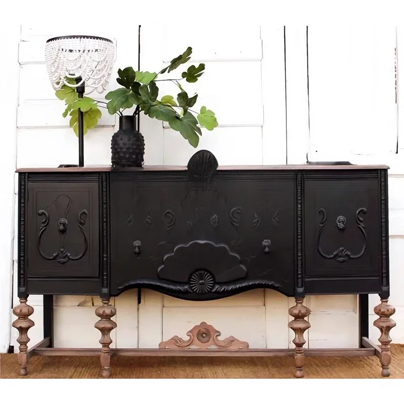 French neoclassical solid wood carving flower entrance cabinet