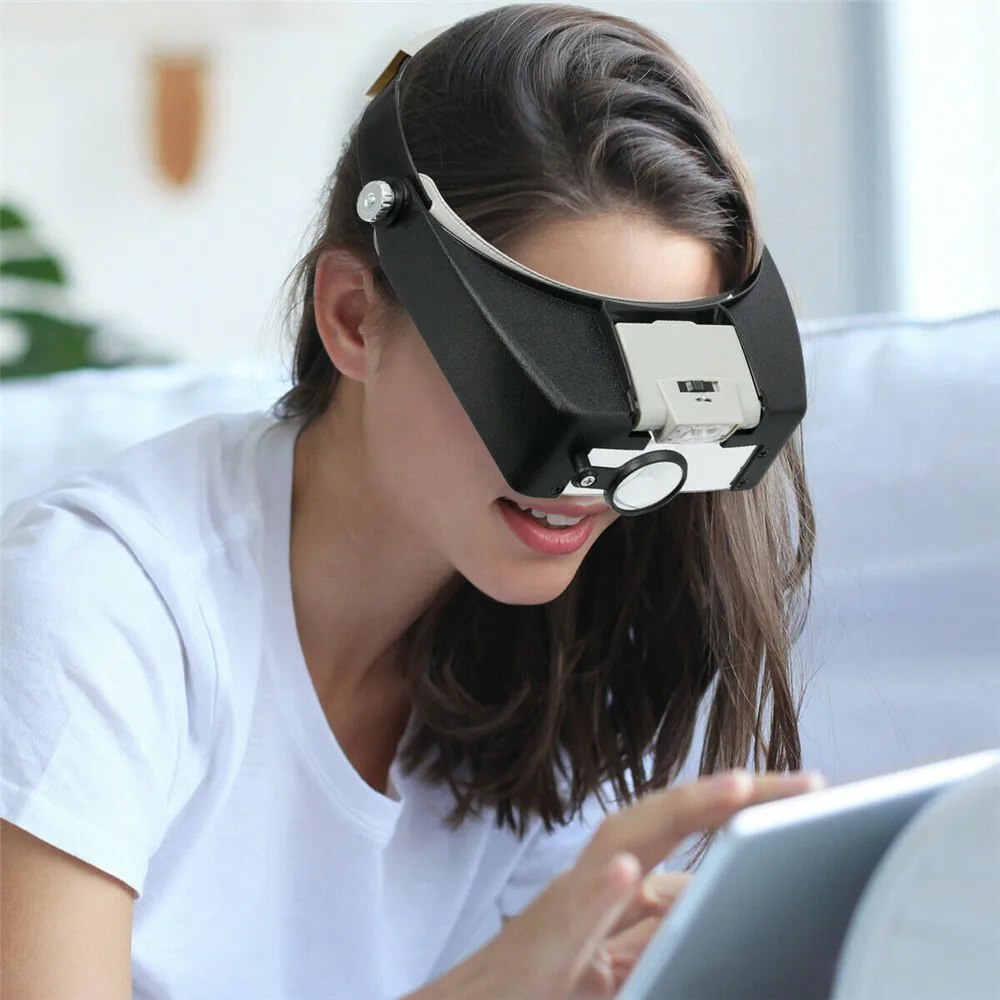 Jewelers Headband Magnifier LED Illuminated Visor Magnifying Glasses Loupe for Watch Repair Jewelry Inspection Soldering