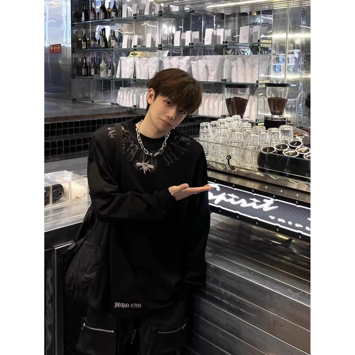 

Loose American Sle Long Sve T-irt Men's Spring Autumn Small Collar Base irt Casual Loose Fit Polyester Fiber