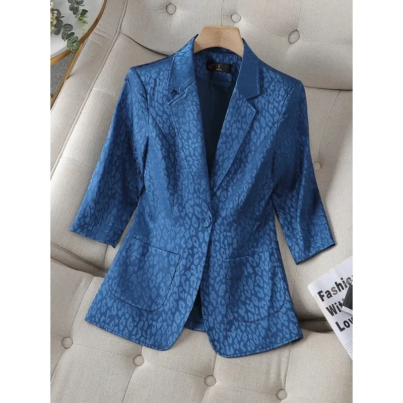 Half Sleeve Formal Blazer Women Navy Yellow Blue Ladies Female Single Button Business Work Wear Jacket For Summer Spring